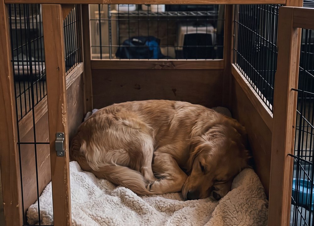 Dog safely resting in crate